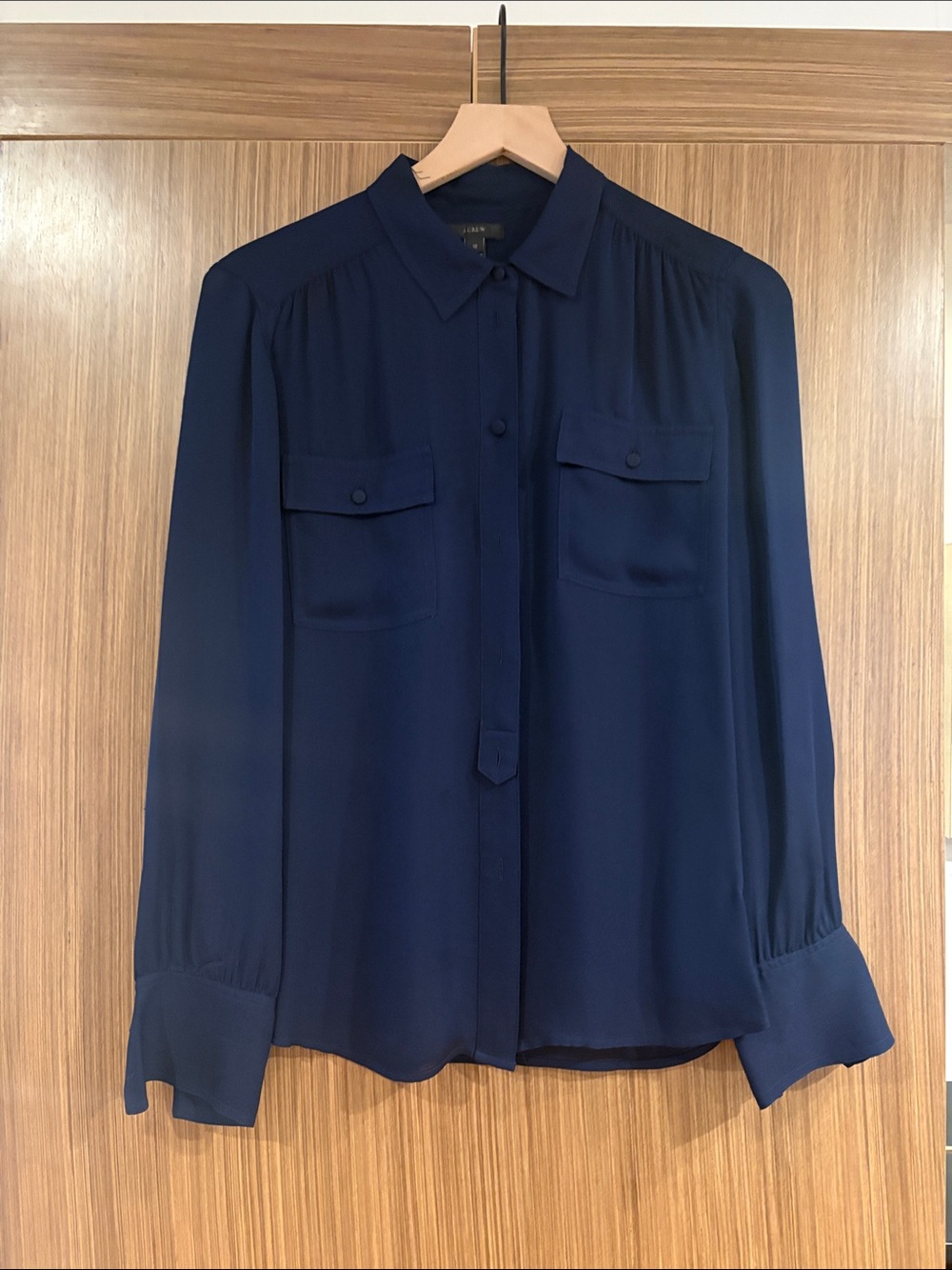 J Crew: Silk Button-Down Blouse, Size 10, Navy